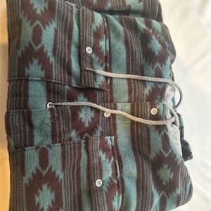 Western pattern fleece jacket with draw string hoodie